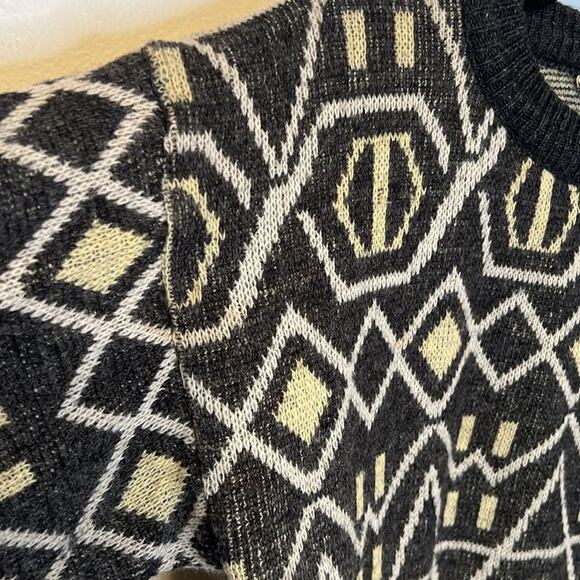 Forum Made in Italy Mens Wool Blend Geometric Knit Sweater Black Beige Small 90s - Picture 6 of 11